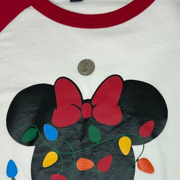 Sport-Tek Minnie Mouse Christmas Lights Mom Red & White Raglan T-Shirt - Size La - Picture 9 of 9